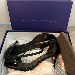 Stuart Weitzman Nunaked Black Nappa Strappy Shoes Size 7